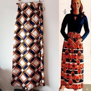 70’s plaid high‎ waisted wrap skirt vintage blue white orange S